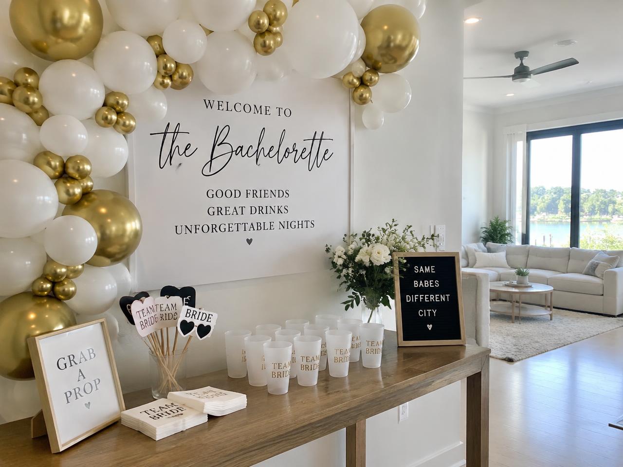 Bachelorette Arrival welcome setup prepared inside a vacation rental