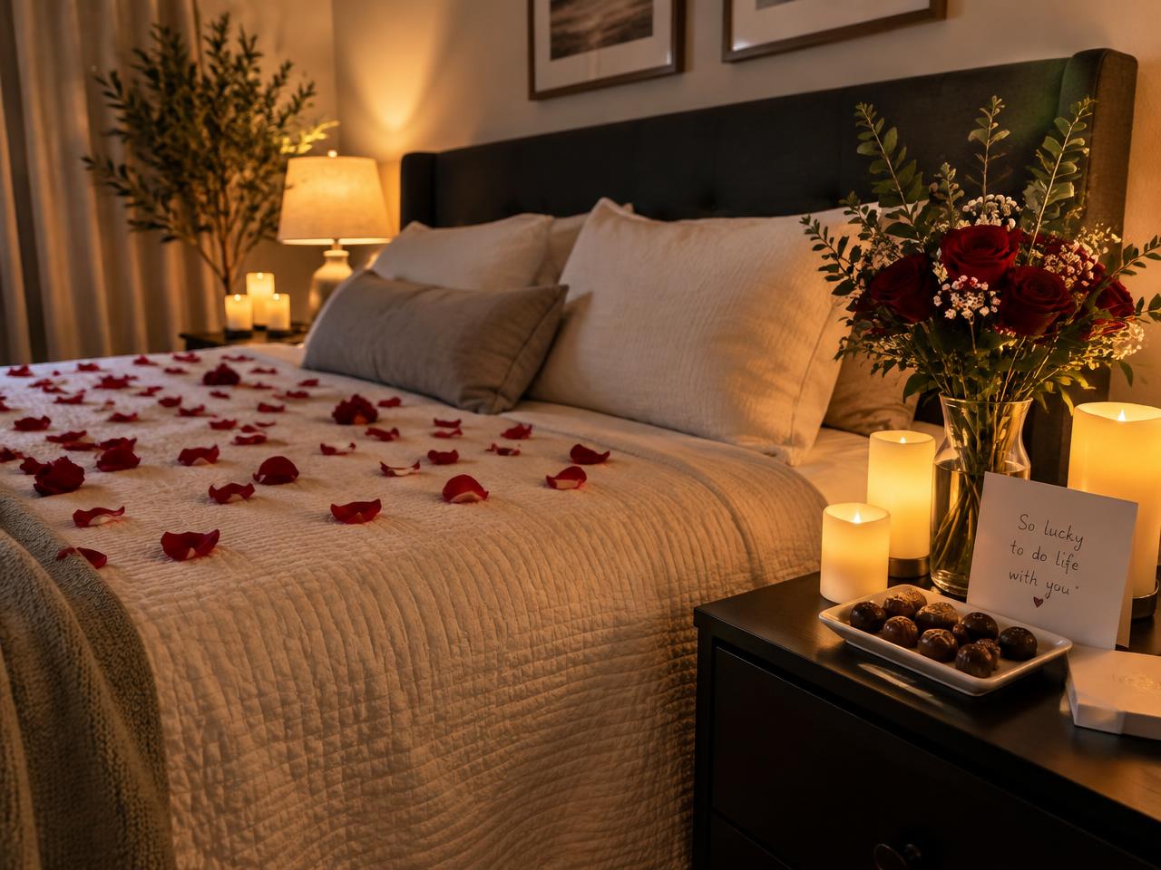 Romantic Arrival welcome setup prepared inside a vacation rental